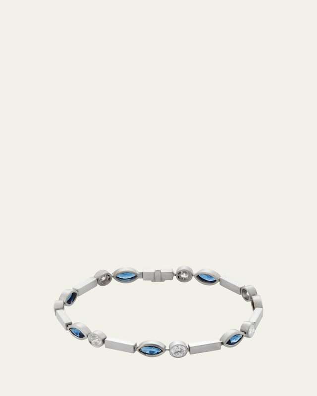 Sapphire Navette Stream Bracelet with Diamonds in 18K White Gold